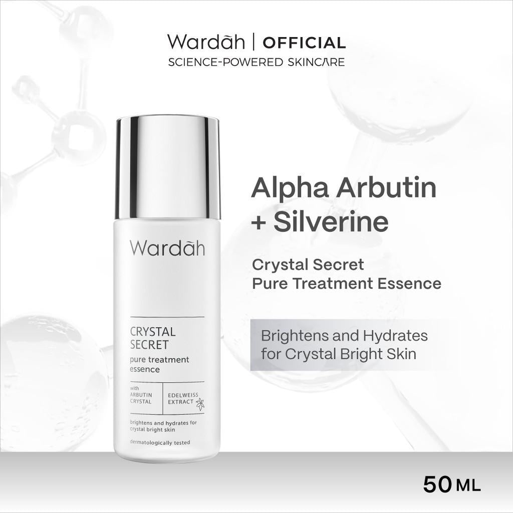 Wardah Crystal Secret Complete Skincare Set - Milk Cleanser, Micellar Gel, Foaming Cleanser, Exfoliating Toner & Pure Treatment Essence for Brightening & Glow Routine