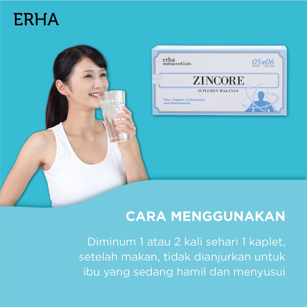ERHA Zincore 30 Caps - Suplemen Daya Tahan Tubuh & Kesehatan Kulit