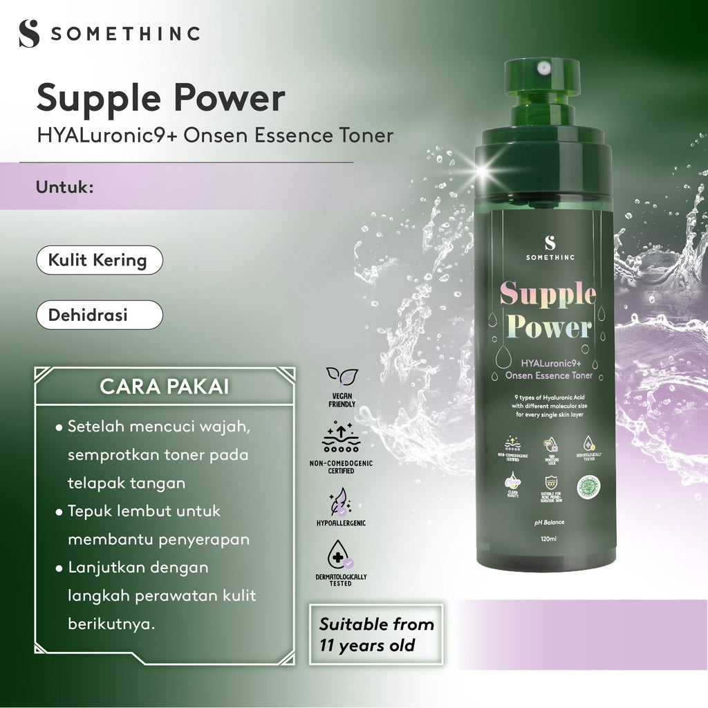 SOMETHINC SUPPLE POWER Hyaluronic 9+ Onsen Essence Toner - Toner yang Menghidrasi Kulit, Melembabkan Kulit Kering, Non comedogenic, Cocok untuk kulit sensitif