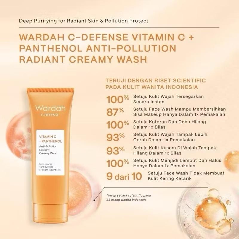 Wardah GlowGuard Vitamin C Creamy Cleanser - Gentle Daily Face Wash with High-Grade Vitamin C & Panthenol for Dull Skin - 100mL & 50mL Sizes