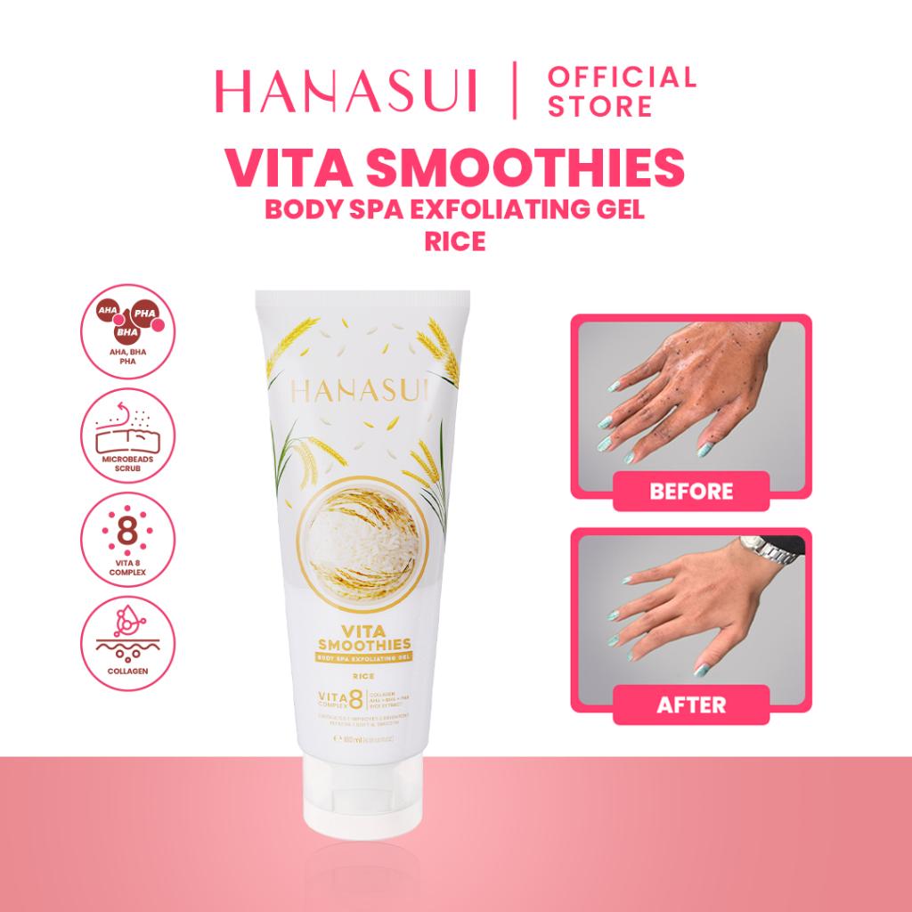 Hanasui Vita Smoothies Body Spa Exfoliating Gel 180ml Gentle Body Scrub & Peel with Double Exfoliator AHA BHA PHA Microbeads Collagen