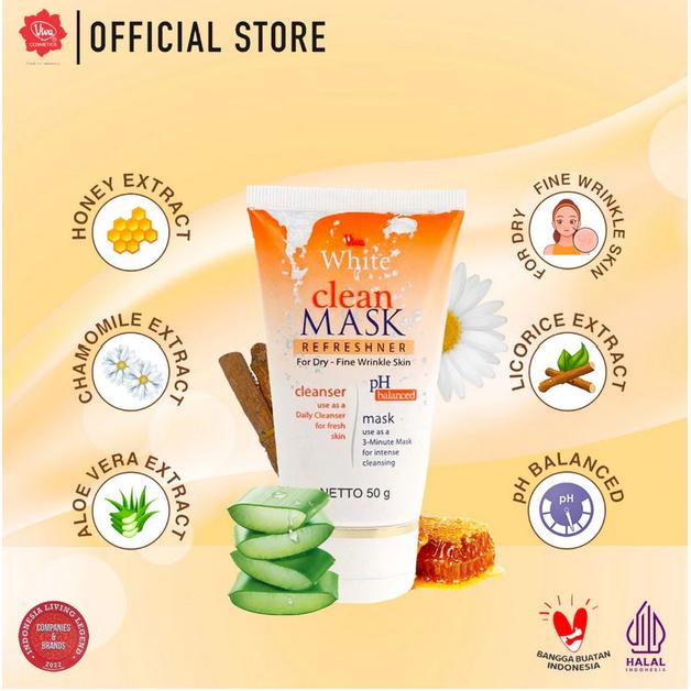 Viva White Clean & Mask 50g – 2-in-1 Face Cleanser and Mask for Dry / Oily / Normal Skin