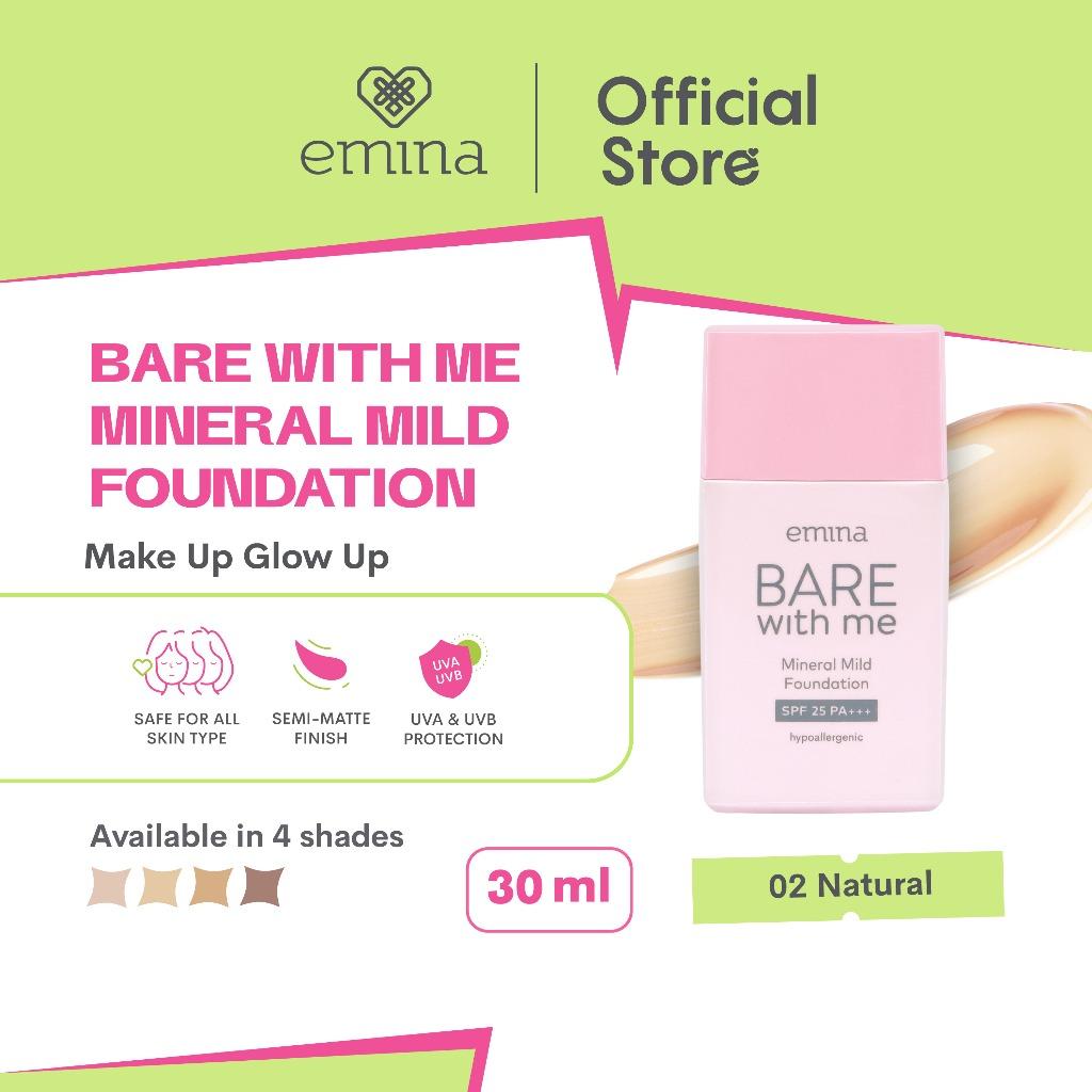 Emina Bare With Me Mineral Mild Foundation – Lightweight Semi-Matte Foundation with UV Protection (30ml)