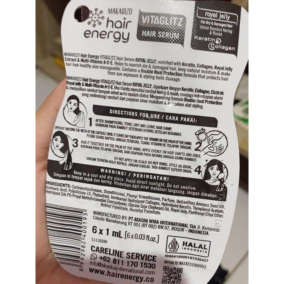 MAKARIZO Hair Energy Vitaglitz Serum 6x1ml – Keratin Boost with Aloe Melon & Royal Jelly for Silky, Revived Hair