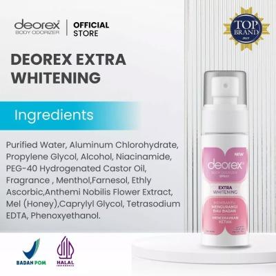 Deorex Body Odorizer Spray Extra Whitening – 60ml | Odor Neutralizer & Brightening Care for Underarms and Body | Alcohol-Free & Gentle for Daily Use