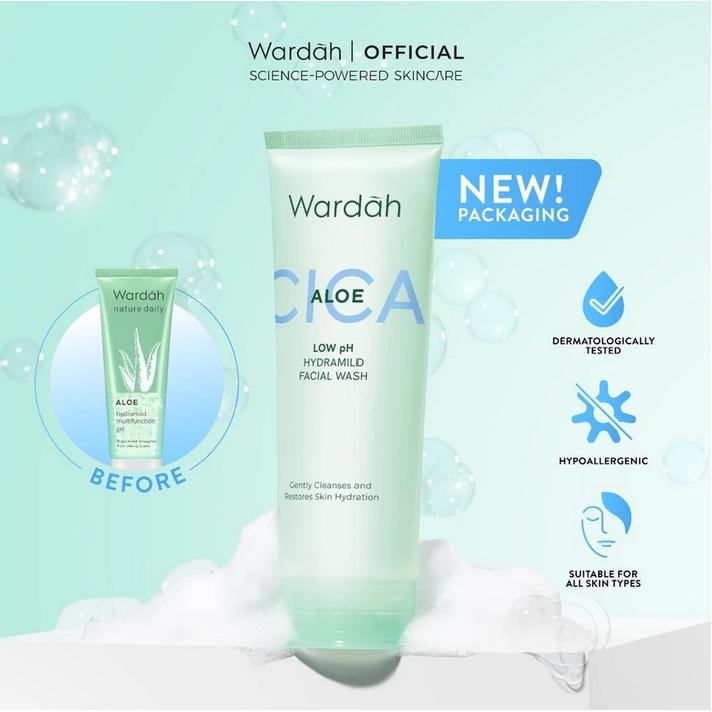 Wardah CICA+ Aloe Low pH Hydramild Facial Wash 50ml Nature Daily - Gel Pembersih Wajah Melembabkan & Menyegarkan