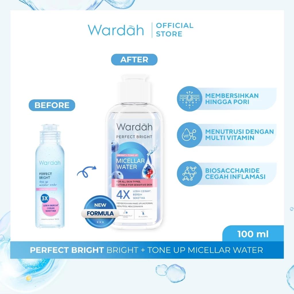 Wardah Perfect Bright TONE UP MICELLAR Water 100ml with Vitamin Micelles & Allantoin for 4x Brighter Skin Makeup Remover