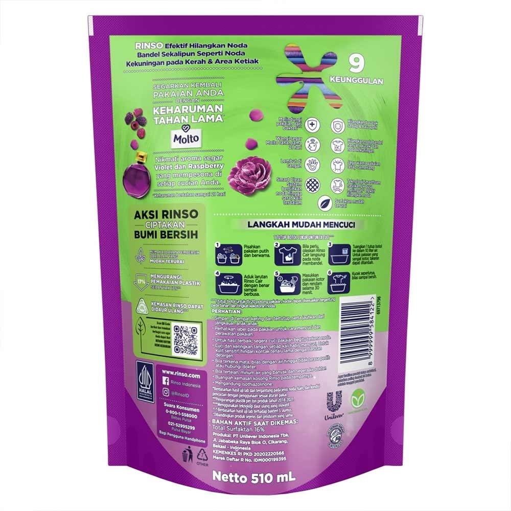 Rinso Liquid Detergent + Molto Perfume Essence 510ml – Intense Clean with Premium Perfume Freshness