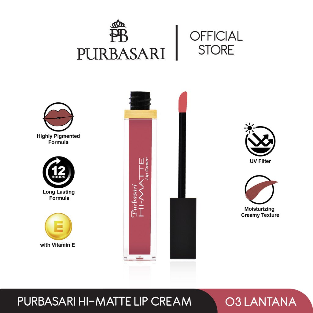 Purbasari Hi-Matte Lip Cream 03 Lantana / Matte Lipcream / Matte Lipstick - Lembut Tahan Lama Pelembab Pigmentasi Tinggi