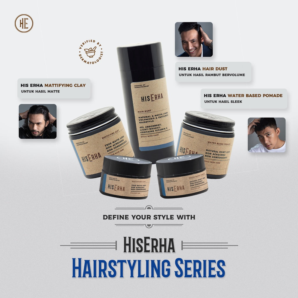 HIS ERHA Mattifying Clay 35g - Hair Styling Pria Untuk Hasil Matte, Bertekstur, Strong Hold, Aman & Tidak Menyebabkan Jerawat & Komedo, Wangi Segar Maskulin, Verified by Dermatologist, Bentone, Jojoba Oil, Argan Oil, Promois, Phytenso