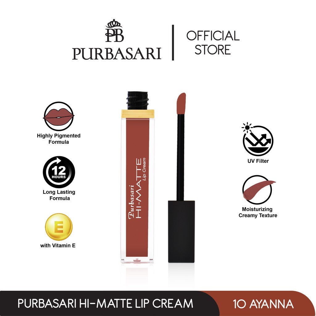 Purbasari Hi-Matte Lip Cream 10 Ayana / Matte Lipcream / Matte Lipstick - Lembut Tahan Lama Pelembab Pigmentasi Tinggi