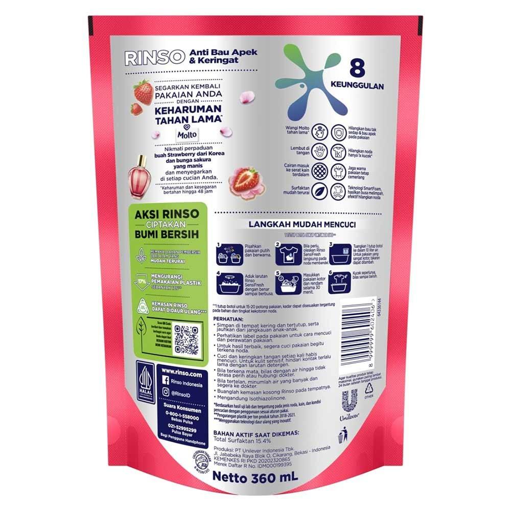 Rinso Liquid Detergent Sensi Fresh Korean Strawberry 360ml – Soft on Skin, Sweet on Scent