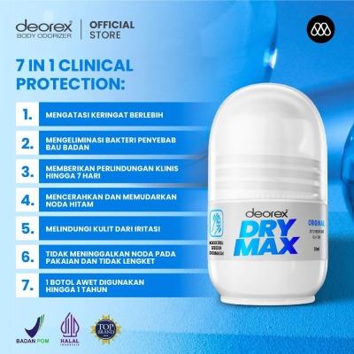 Deorex DryMax Deodorant Roll-On Original – 30ml | Dual Action Sweat & Odor Control | Fragrance-Free, Alcohol-Free & Long-Lasting Protection