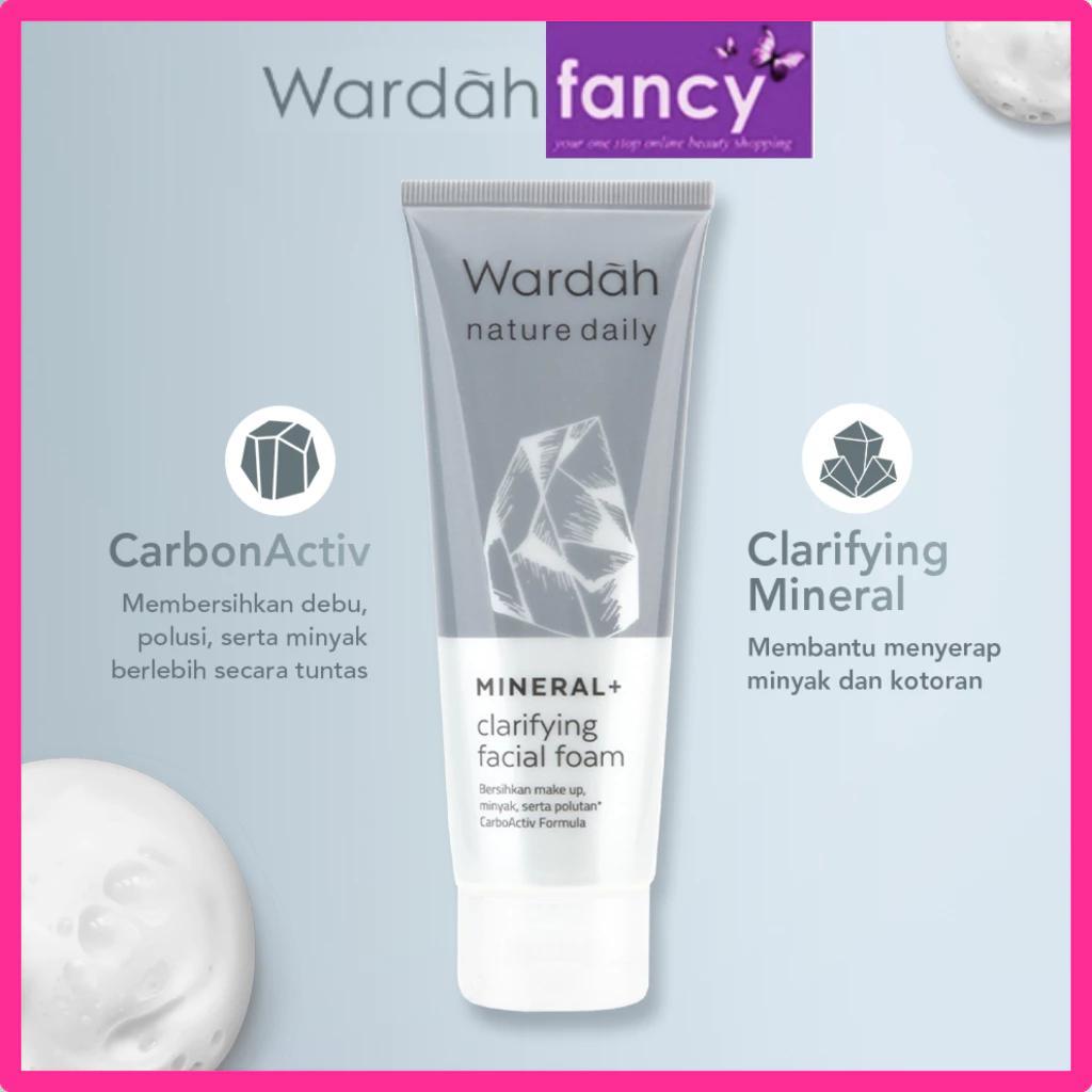 Wardah Nature Daily Mineral+ Clarifying Facial Foam 75ml - Cleanses Makeup Oil & Pollution with Olive Ingredients & Carbon Activ Formula