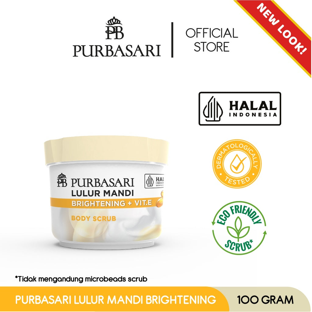 Purbasari Lulur Mandi Brightening 100 gram / Lulur Pemutih Whitening Pencerah / Lulur pelembab kulit / Lulur Badan perontok daki / Menyamarkan flek hitam / Melembabkan / Mencerahkan