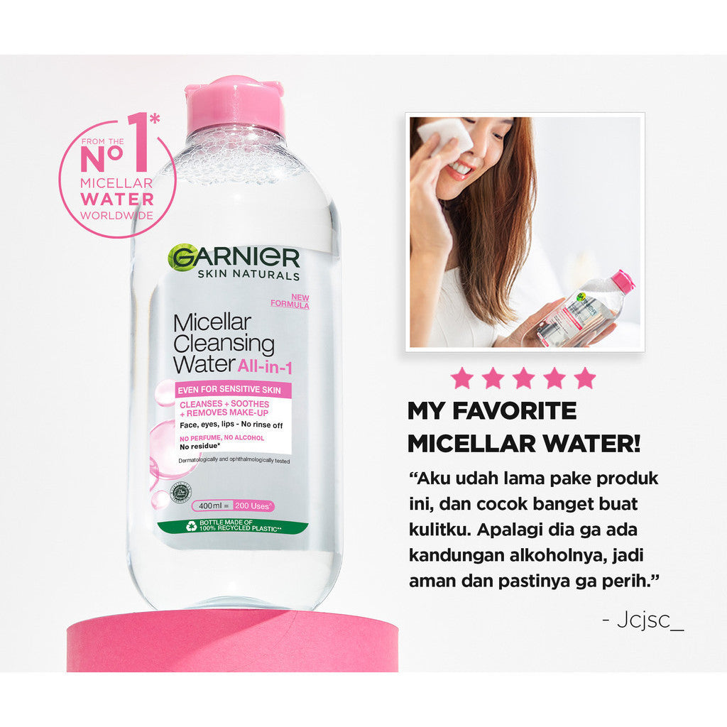 Paket Garnier 2-Step Micellar & Sunscreen Kit - Micellar Water Pink 400ml + Super UV Invisible Serum Sunscreen SPF 50+ PA++++ 30ml