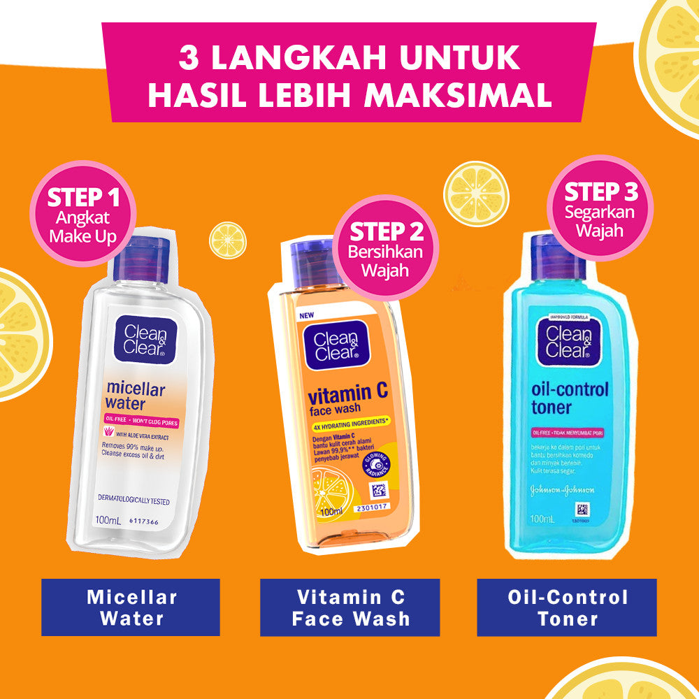 CLEAN & CLEAR Vitamin C Face Wash 100ml - Sabun Cuci Muka untuk Mencerahkan - Isi 2
