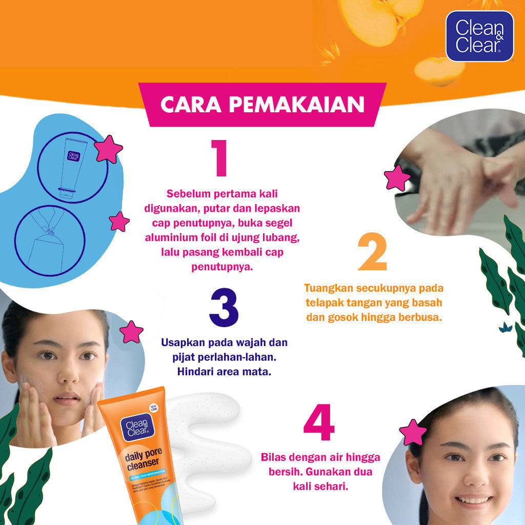 Clean & Clear Daily Pore Cleanser Sabun Cuci Muka Pembersih Wajah Komedo 100gr - Isi 2