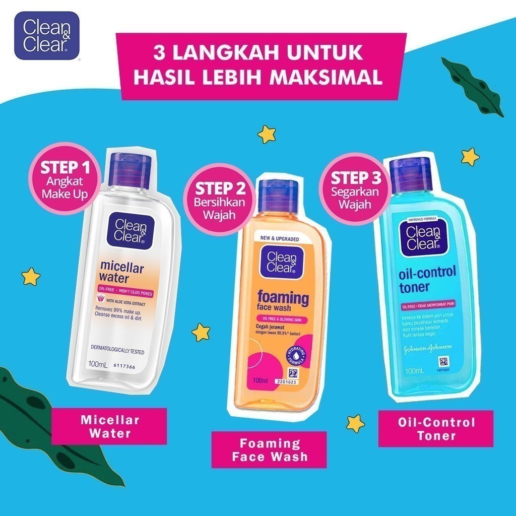 Clean & Clear Oil Control Toner Perawatan Pembersih Penyegar Wajah 100ml - Isi 2