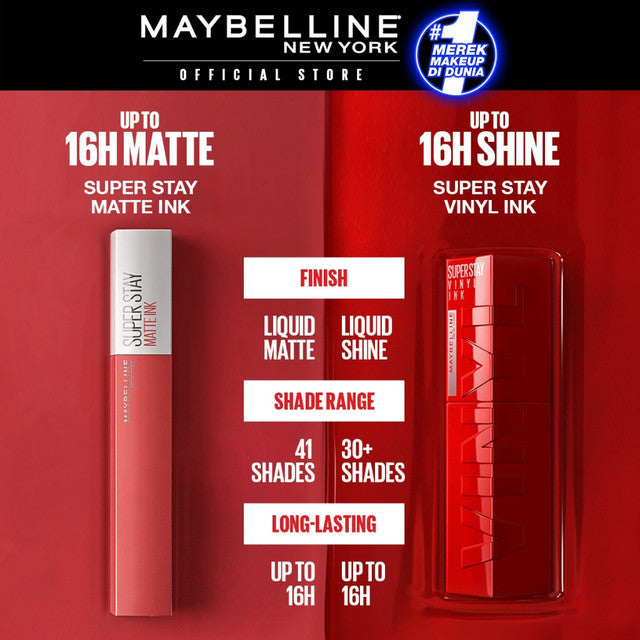 MAYBELLINE OFFICIAL Paket Hemat Superstay Vinyl Ink 2 pcs Ombre Set 10 Lippy + 15 Peachy Lipstick Long Lasting