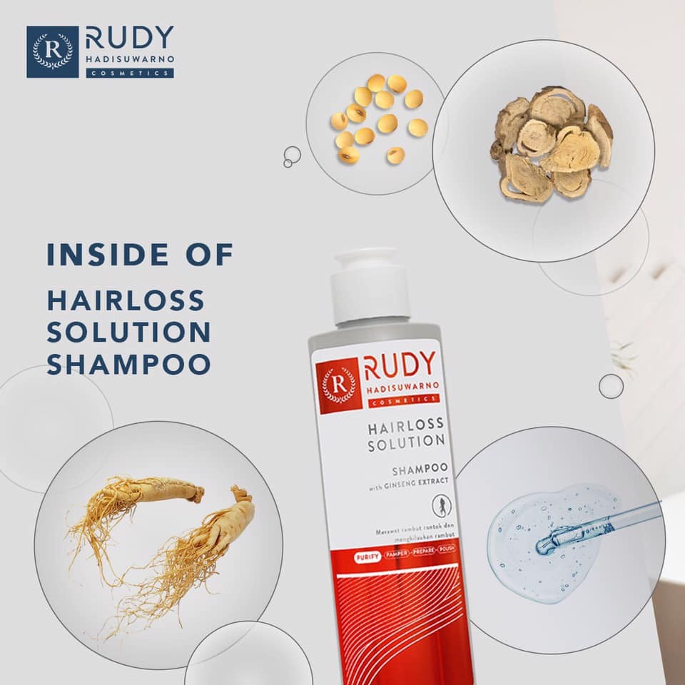Rudy Hadisuwarno Cosmetics Hairlos Solution Shampoo 100ml Pembersih Rambut Mengurangi Kebotakan Rambut
