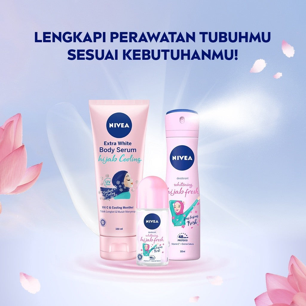 (PAKET HEMAT ISI 2) NIVEA Deodorant Roll On Brightening Hijab Fresh 50ml - Deodoran wanita hijab halal mencerahkan brightening ketiak tahan keringat bau badan wangi segar tahan lama seharian - Antiperspiran, Vitamin C, Ekstrak Sakura, 0% alkohol