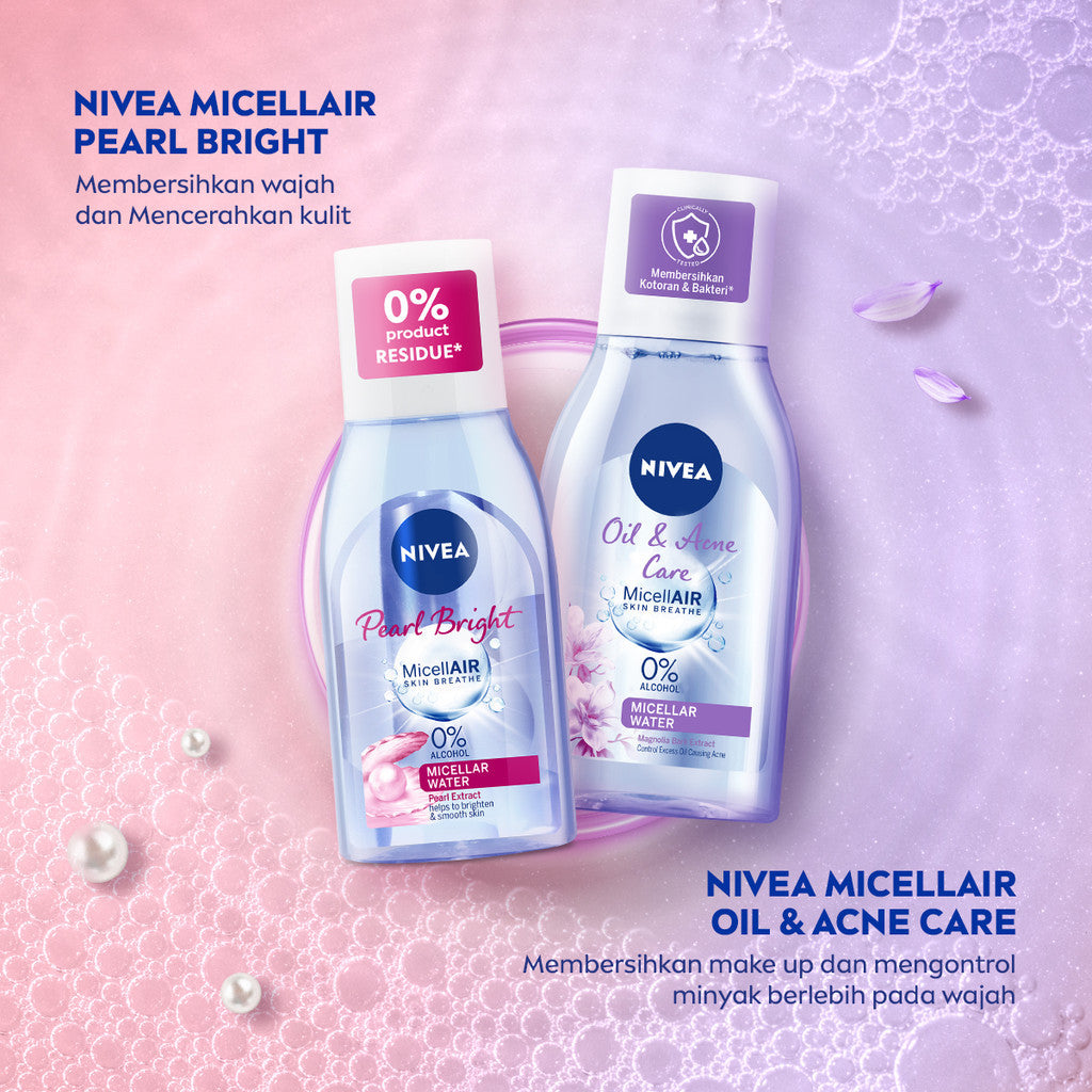 (PAKET HEMAT ISI 2) NIVEA Micellar Water MicellAir Oil & Acne Care 125ml - Pembersih make up aman untuk kulit berminyak jerawat sensitif oily acne prone skin penghapus riasan wajah double cleansing tanpa alkohol - Magnolia Bark Extract, 0% Alcohol