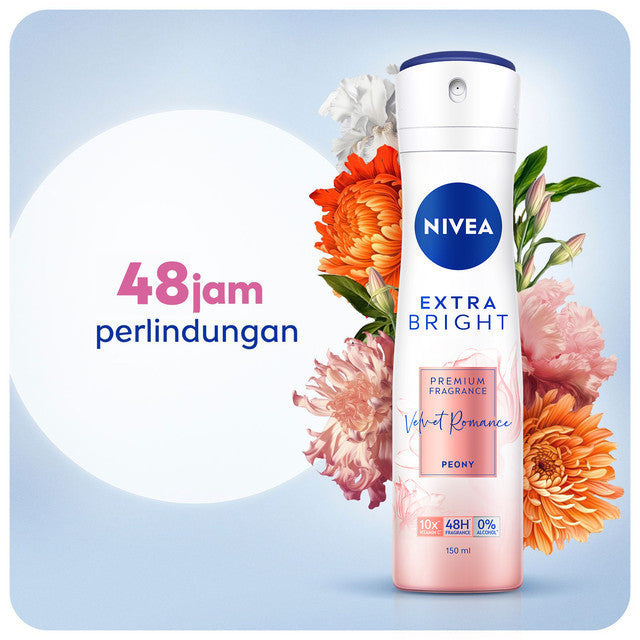 NIVEA Body Serum + Deodorant Spray Extra Bright Premium Fragrance Velvet Romance (Body Serum 180ml + Deodorant Spray 150ml) - Cerah & wangi parfum premium