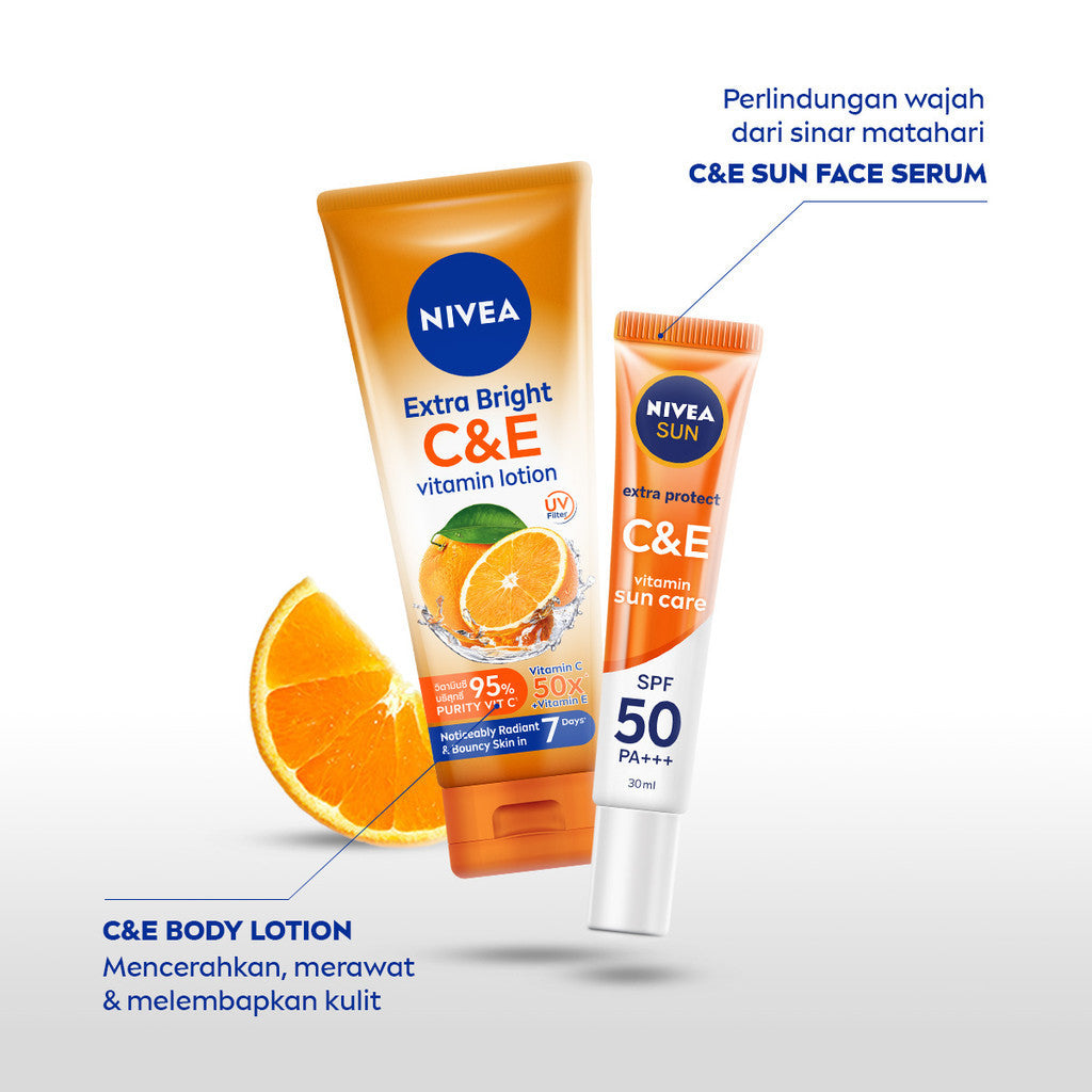 (PAKET HEMAT ISI 2) NIVEA Body Lotion Extra Bright C&E Vitamin Lotion UV Filter 180ml - Hand body serum lotion moisturizer mencerahkan kulit kusam badan glowing brightening tone up melembabkan - 50x Vitamin C & E, UVA UVB Filter