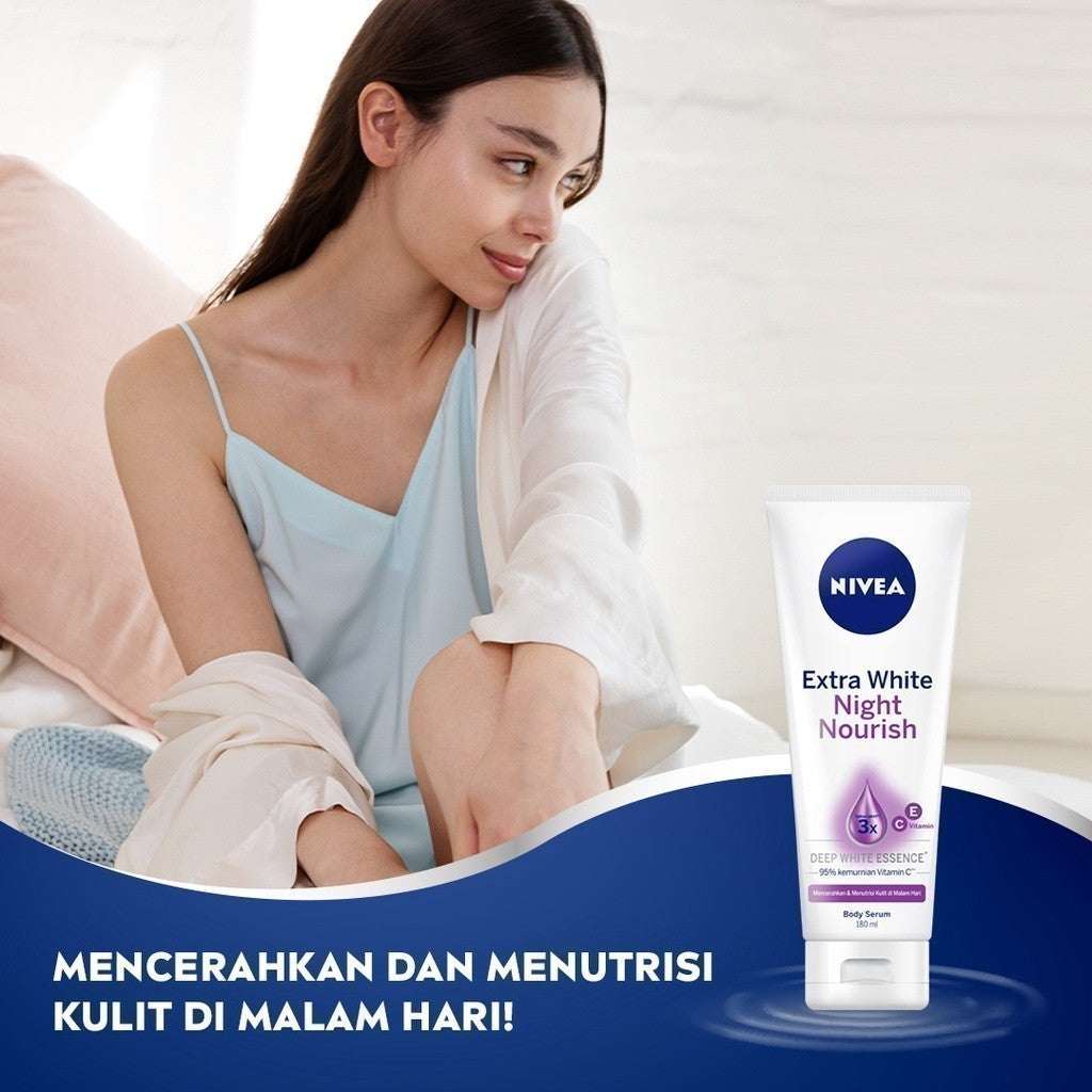 NIVEA Body Serum Extra Bright Day & Night (Care & Protect + Night Nourish) 180ml x2 - Merawat & mencerahkan kulit di pagi & malam