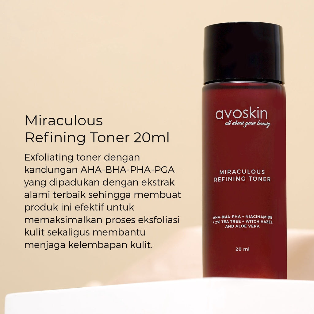 Travel Toner Avoskin Miraculous Refining 20ml-AHA BHA PHA-Eksfoliasi Kulit Wajah