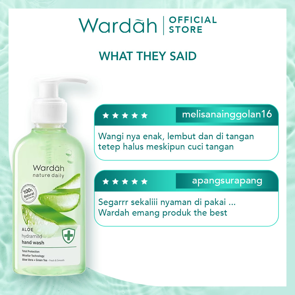 WARDAH Nature Daily Aloe Hydramild Hand Wash - Sabun cuci tangan dengan Natural Aloe Vera dan Tea Tree Oil - Melembapkan dan Menyegarkan Kulit