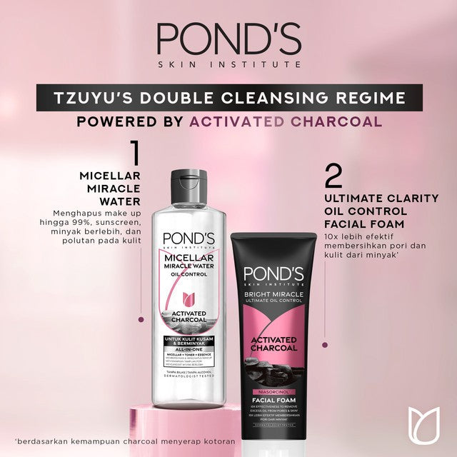 POND'S Micellar Water untuk Kulit Berjerawat dan Berminyak, Vitamin & Charcoal 100 ml