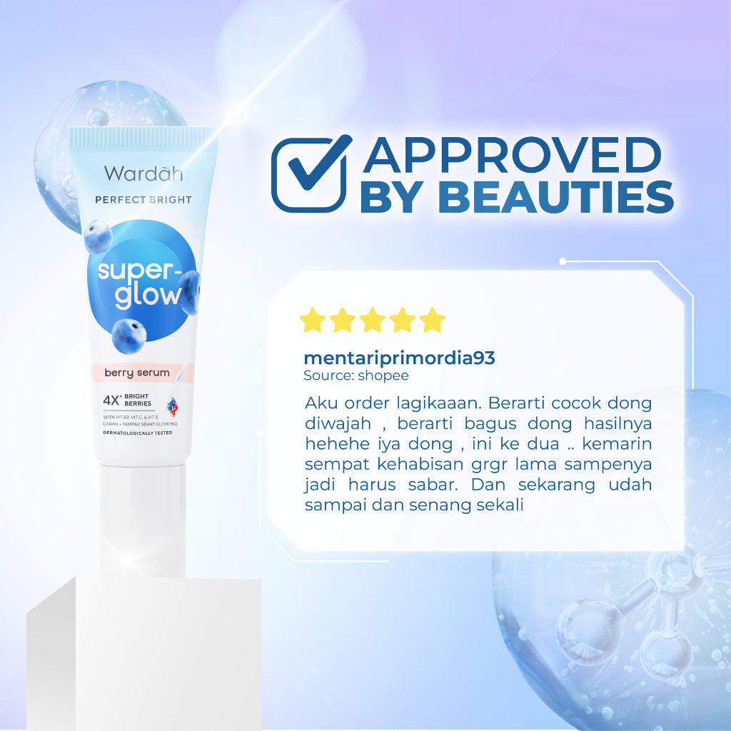 WARDAH 4X Vitamin B3 with Hyaluronic Acid Perfect Bright Super-Glow Berry Serum 8 ml - Serum Mencerahkan, Menutrisi Kulit, Meratakan Warna Kulit Kusam, Menyamarkan Bekas Jerawat - Kulit Cerah, Tampak Sehat, Supple, Glowing - Skincare