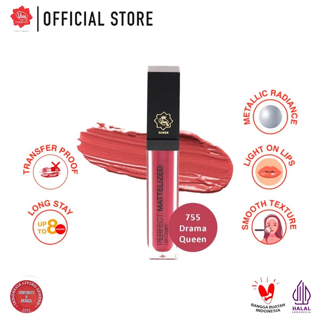 Viva Queen Perfect Mattelized Lip Cream - TRANSFER PROOF & LONG STAY with Emollient & VIT E (Tersedia 5 varian warna)