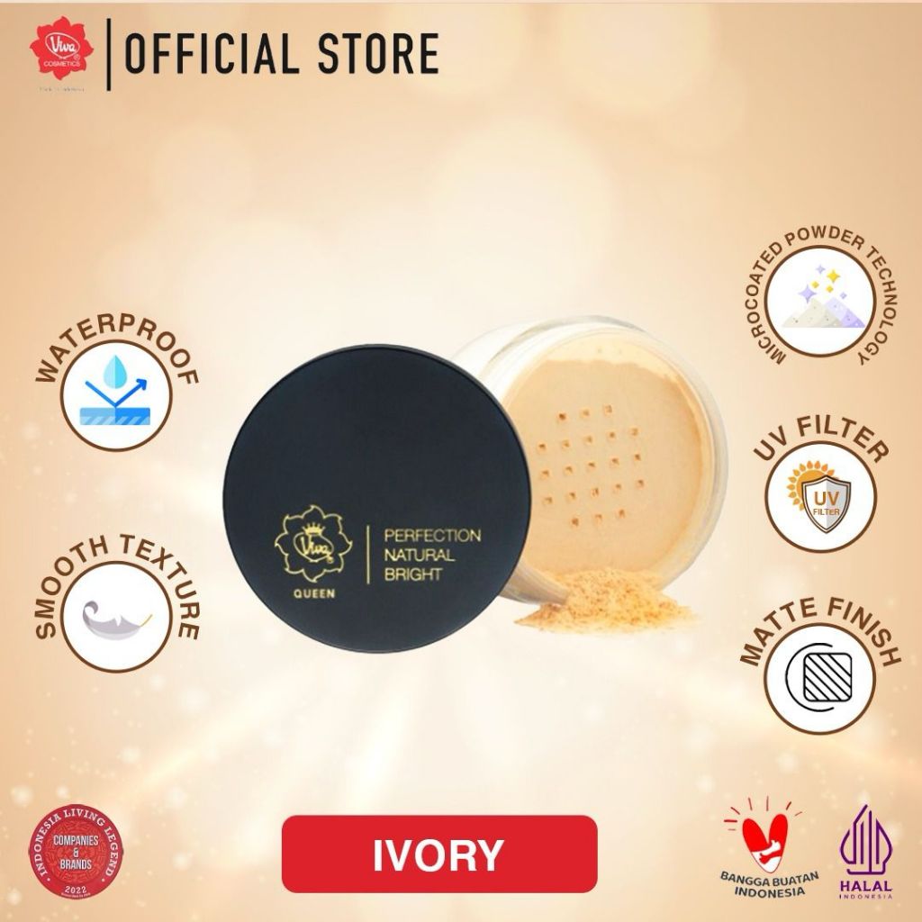 Viva Queen Perfection Natural Bright Loose Powder 35g (MATTE FINISH, UV FILTER & WATERPROOF) - Tersedia 3 Varian Warna