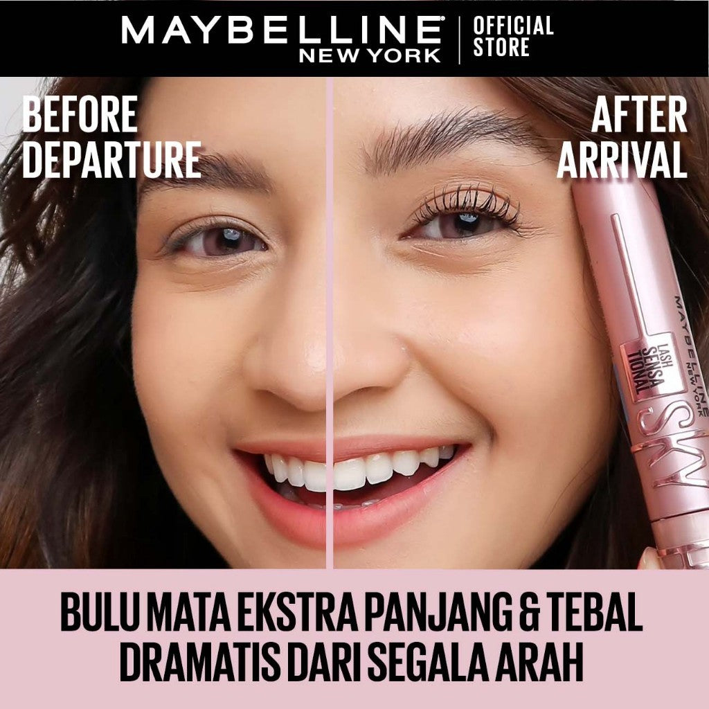 MAYBELLINE OFFICIAL Paket Makeup Mata Sky High Waterproof Mascara + Serum Bulu Mata | Maskara Eye Make up