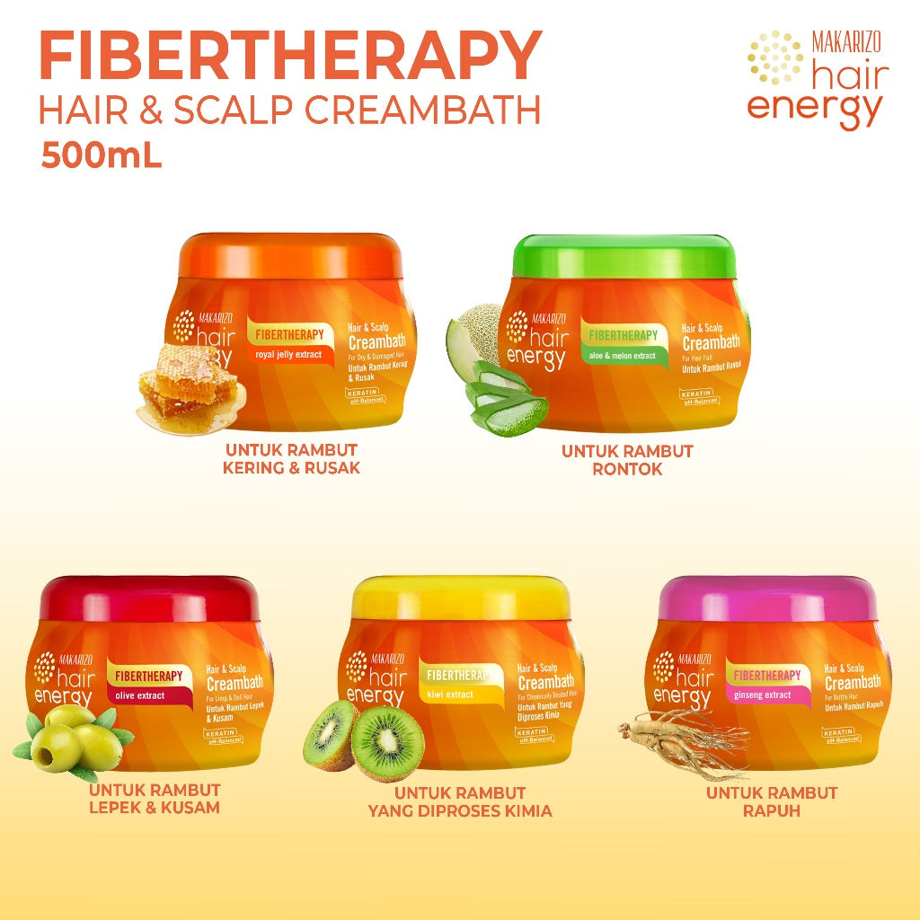 PAKET ISI 2 - Makarizo Hair Energy Fibertherapy Hair & Scalp Creambath Royal Jelly 500 mL