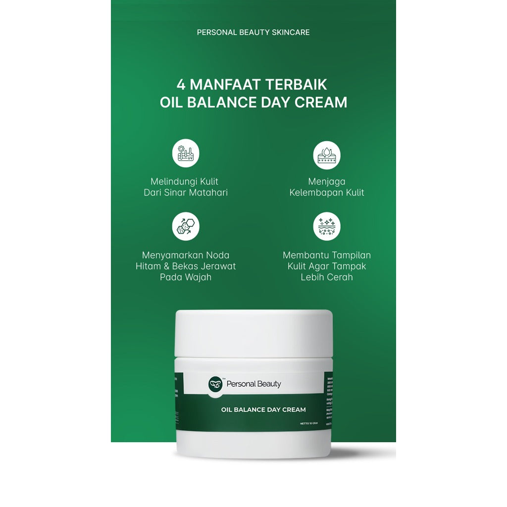 Oil Balance Day Cream Personal Beauty | Krim Siang Untuk Wajah Beruntusan dan Berminyak, Kulit Halus Bebbas Minyak dan Jerawat