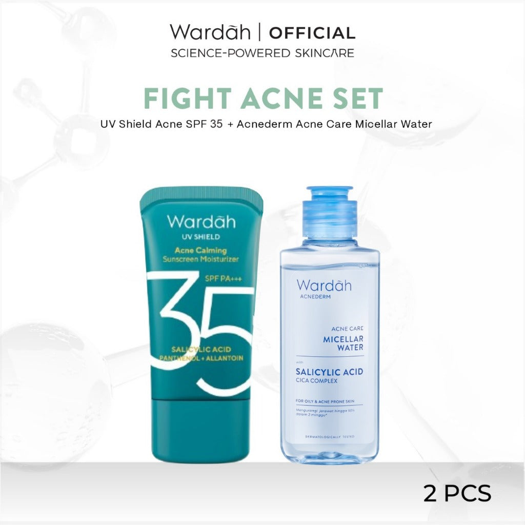 Paket WARDAH UV Shield Acne Calming Sunscreen + Acnederm Micellar - Skincare