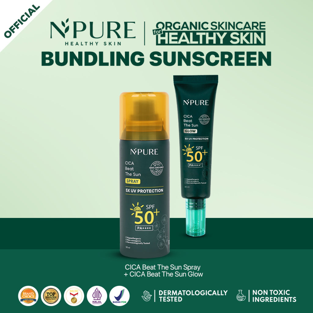DOUBLE PROTECT - NPURE Sunscreen Beat The Sun Matte/Glow + NPURE Sunscreen Beat The Sun Spray / Sunscreen Spray / Sunscreen Wajah / Sunscreen Badan / SPF 50+++