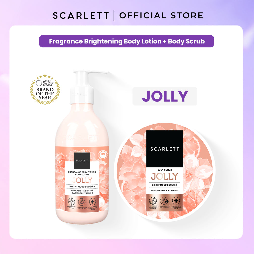 Scarlett Whitening Bundle Body Lotion + Body Scrub ( Jolly, Romansa, Charming, Happy )