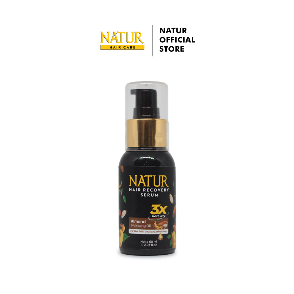 Natur Hair Recovery Serum Almond & Ginseng Oil 60 ml - Paket Menguatkan Akar Rambut Rontok / Anti Hair Fall