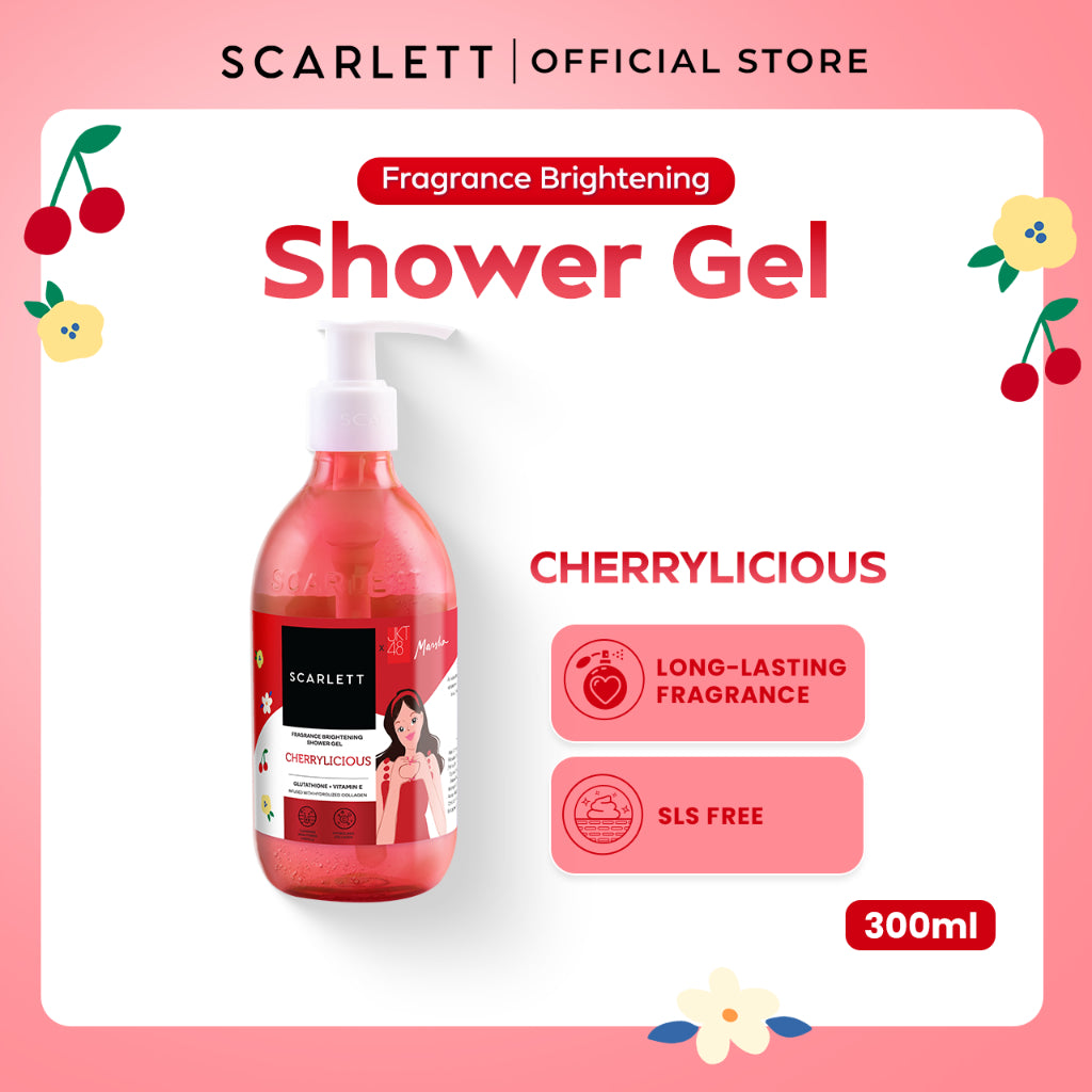 SCARLETT Fragrance Brightening Shower Gel 300ml | Body Wash Sabun Mandi Cair | Melembutkan Menutrisi Melembabkan Mencerahkan Kulit, Kulit Cerah Halus dengan Wangi Mewah