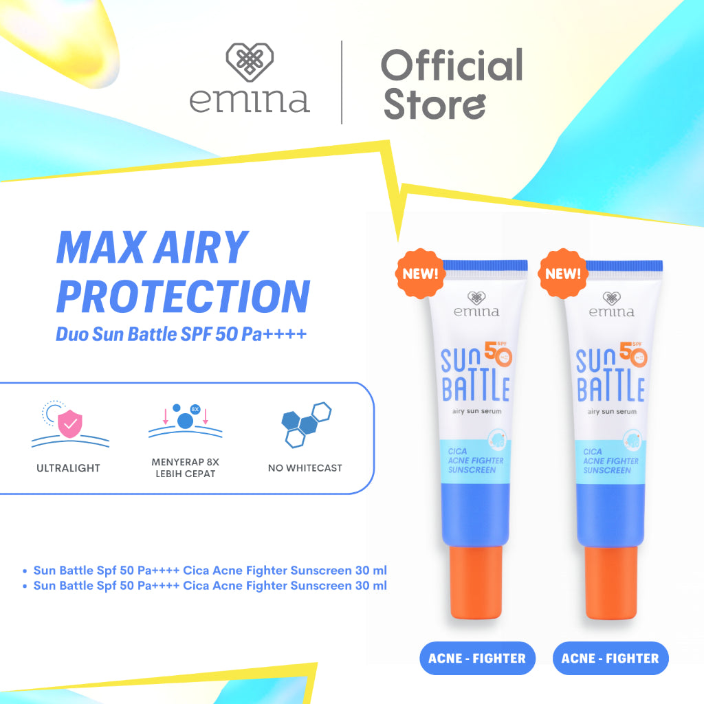Emina Max Airy Protection - Duo Sun Battle Spf 50 Pa++++ (PAKET ISI 2 SUNSCREEN)