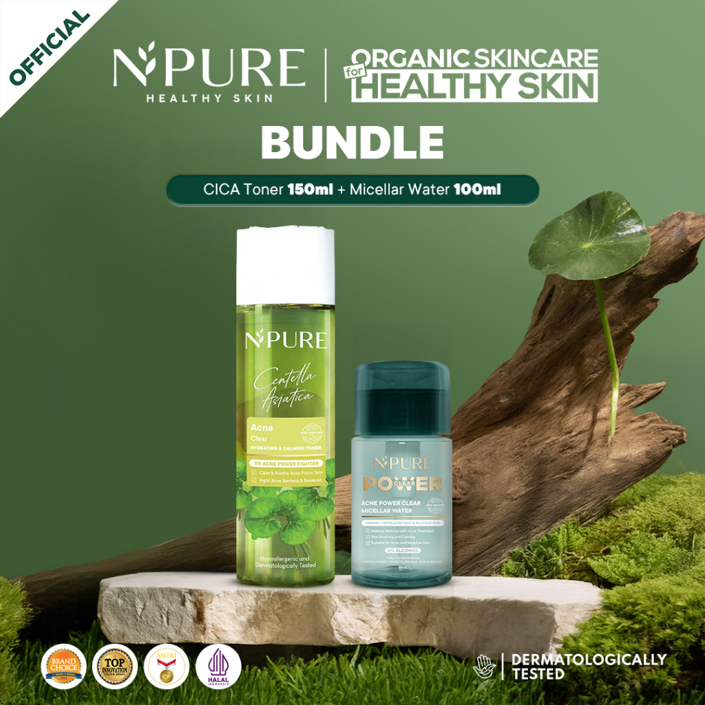 SOOTHING SKIN SET - - NPURE Cica Acne Toner 150Ml + NPURE Power Clear Micellar Water 300Ml & 100Ml / Set Skincare / Acne Toner / Micellar Water / Hydrating Toner