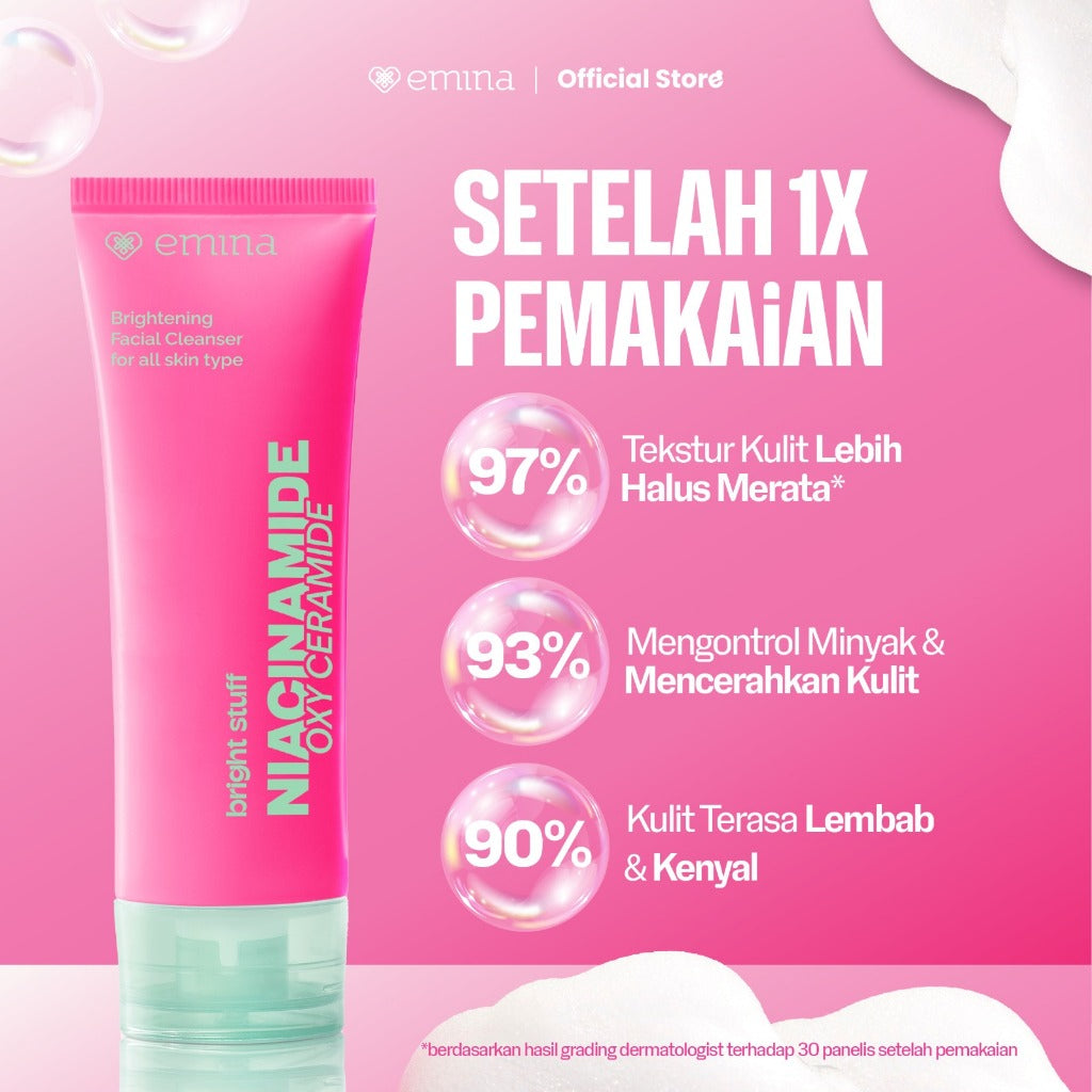 Twin Pack Emina Bright Stuff Niacinamide Oxy Ceramide Brightening Face Wash 100 ml - Sabun Muka Cerah, Glowing, Perbaiki Skin Barrier, Glowing, Mengontrol Minyak, Lembab Tanpa Ketarik, Anti Kusam, Cocok untuk semua jenis kulit