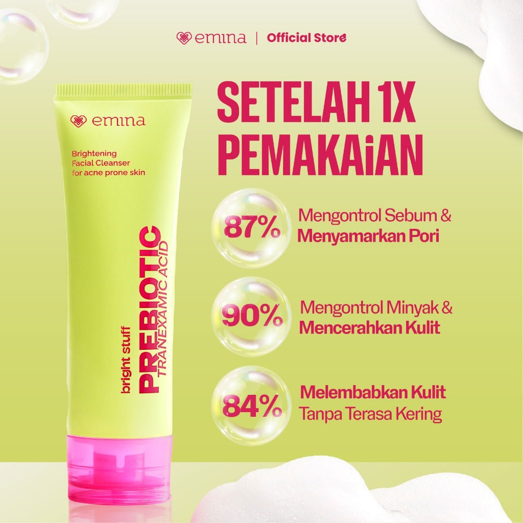 Emina Bright Stuff Acne Prone Face Wash 100 mL Twin Pack - Sabun Muka Mencerahkan untuk Kulit Berjerawat