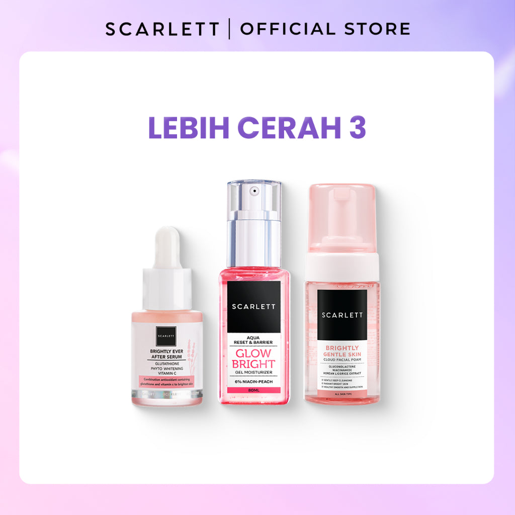SCARLETT Paket Basic Skincare Cleanser + Moisturizer + Serum + Sunscreen Mencerahkan Wajah Menghilangkan Jerawat