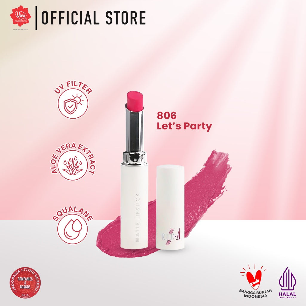 Red-A Matte Lipstick (with Vit E, UV FILTER & Aloe Vera Extract) - tersedia 6 warna: 801 - 806